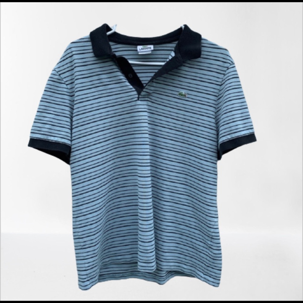 Lacoste Powder Blue Striped Polo Size L